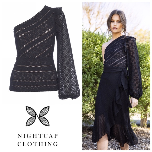 Nightcap Tops - Nightcap French lace one shoulder top